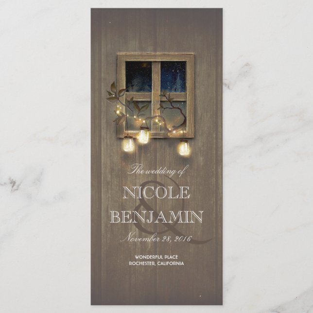 Mason Jar Rustic Lights Barn Hochzeitsprogramme Programm (Vorderseite)