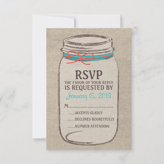 Mason Jar Rustic RSVP Card Karte (Vorderseite)