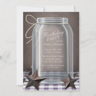 Mason Jar Rustic Stars Lila Gingham Birthday Einladung