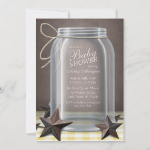 Mason Jar Rustic Stars Yellow Gingham Baby Dusche Einladung