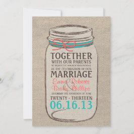 Mason Jar Rustic Wedding Einladung - Korallen Aqua