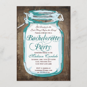 Mason Jar Rustic Wood Bachelorette Invitations