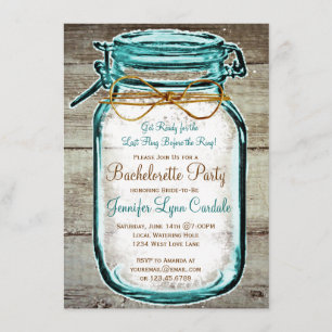 Mason Jar Rustic Wood Bachelorette Invitations