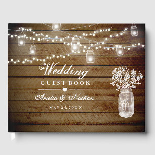 Mason Jar Rustic Wood Mariage Livre d'invité