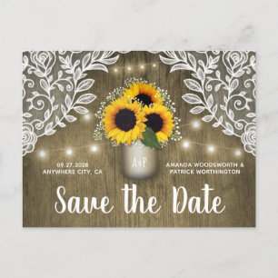Mason Jar Rustikale Sonnenblume Save the Date Post Ankündigungspostkarte