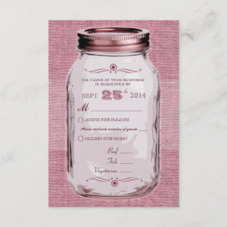Mason Jar Rustikaler Vintage-Look Rosa Benutzerdef RSVP Karte