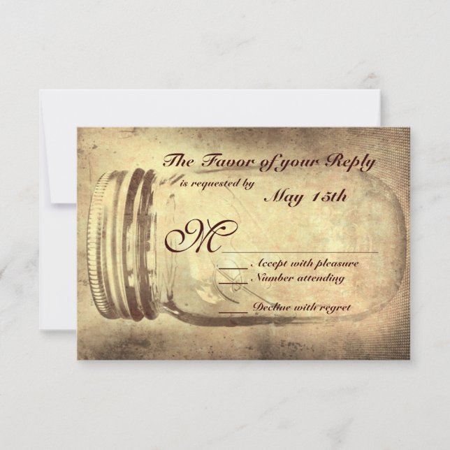 Mason Jar Rustique Mariage campagnard Cartes RSVP (Devant)