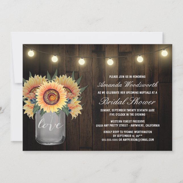 Mason Jar + Sonnenblume Brautdusche Einladungen (Vorderseite)