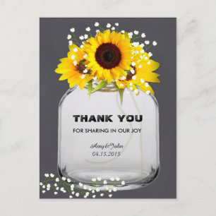Mason jar Sonnenblumen Tafel danke Postkarten