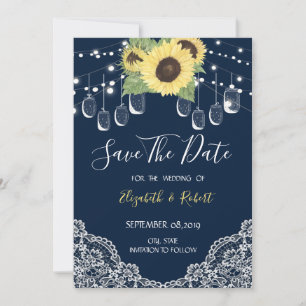 Mason Jar, Spitz, Sonnenblumen Navy Blau Save the  Save The Date