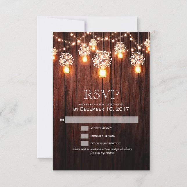 Mason Jar Streichholz Hochzeit RSVP (Vorderseite)