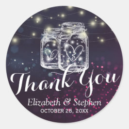 Mason Jar & String Lights Gastgeschenk Hochzeit Vi Runder Aufkleber