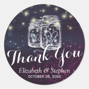 Mason Jar & String Lights Gastgeschenk Hochzeit Vi Runder Aufkleber