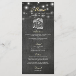 Mason Jar & String Lights Hochzeitmenü Menükarte