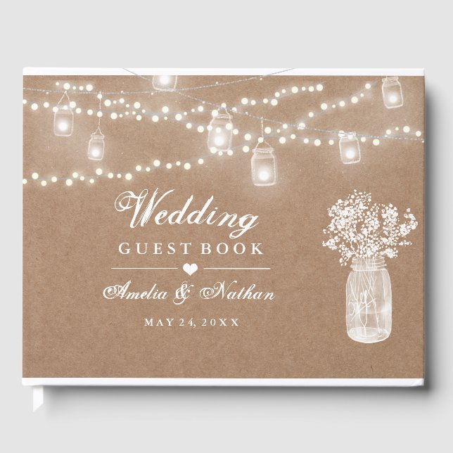 Mason Jar String Lights Mariage livre d'hôtes (Recto)