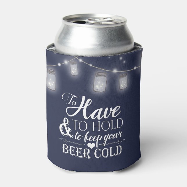 Mason Jar String Lights Navy Blue Wedding Beer Dosenkühler (Kanne Vorderseite)