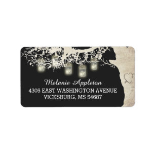 Mason Jar String Lights Rustic Burlap Tree Gray Adressaufkleber