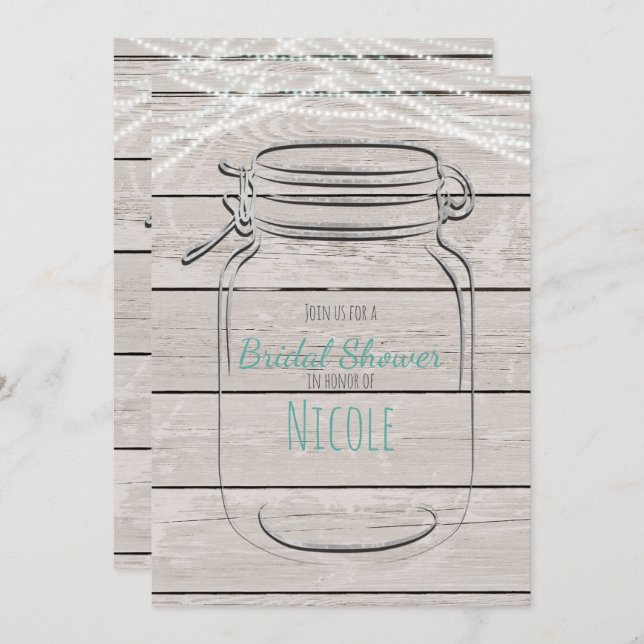 Mason Jar & String Lights Rustic Invitation (Devant / Derrière)