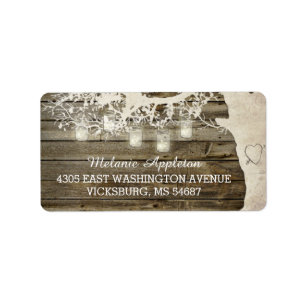 Mason Jar String Lights Tree Barn Wood Adressaufkleber