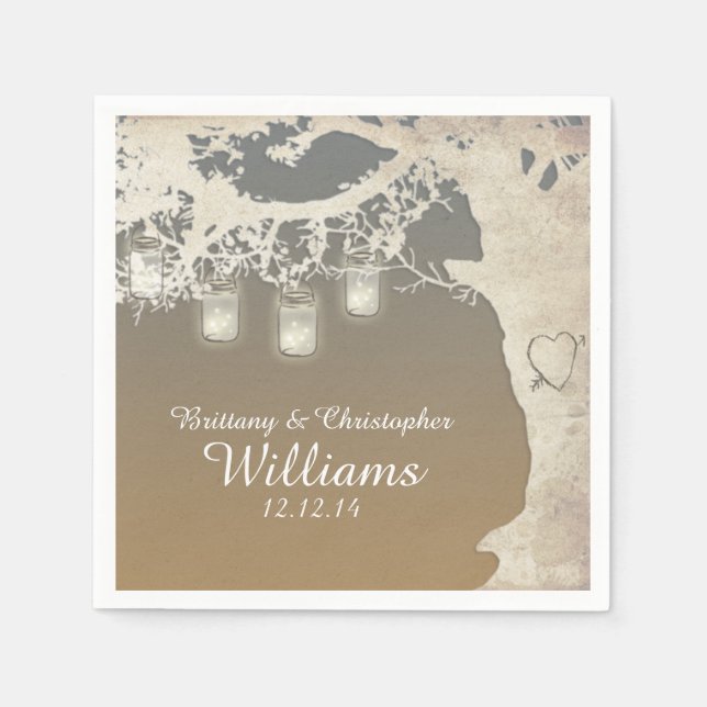 Mason Jar String Lights Tree Sunset Napkins Serviette (Vorderseite)