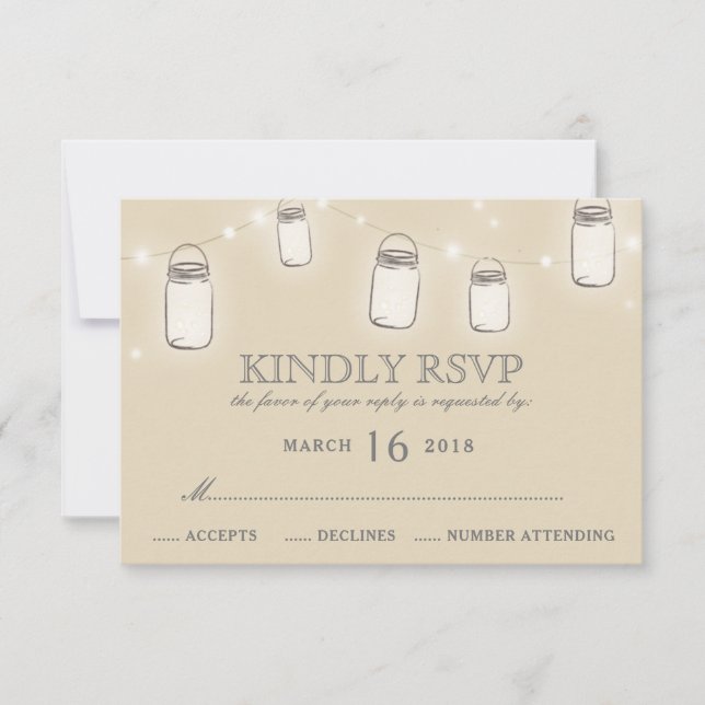 Mason Jar String lumières Blush rose mariage RSVP (Devant)