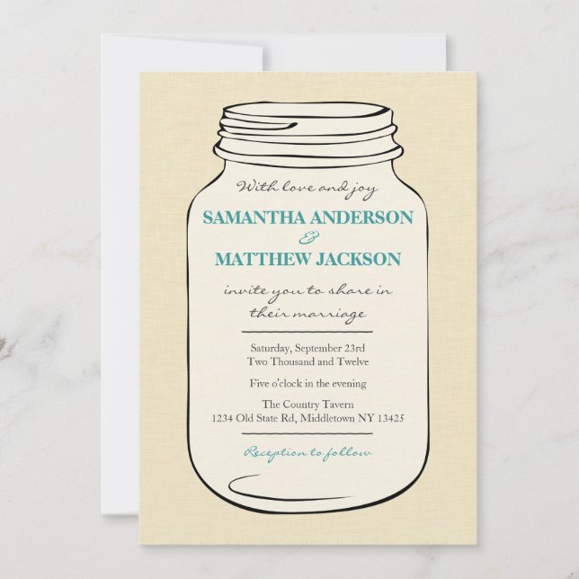 Mason Jar Style 2 Wedding Einladung - Aquamarin (Vorderseite)