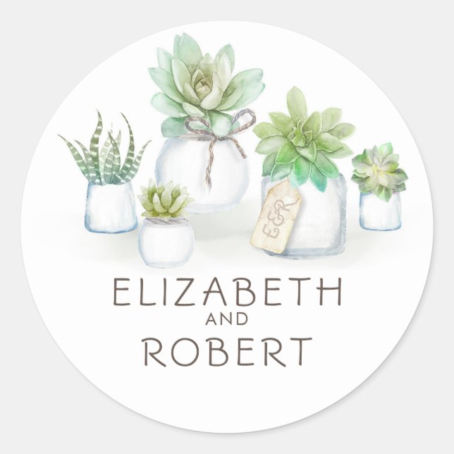 Mason Jar Succulents Rustikale Landhochzeit Runder Aufkleber (Vorderseite)