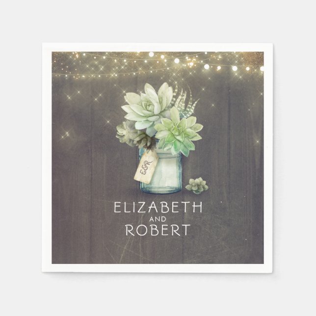 Mason Jar Succulents Rustikales Land Serviette (Vorderseite)