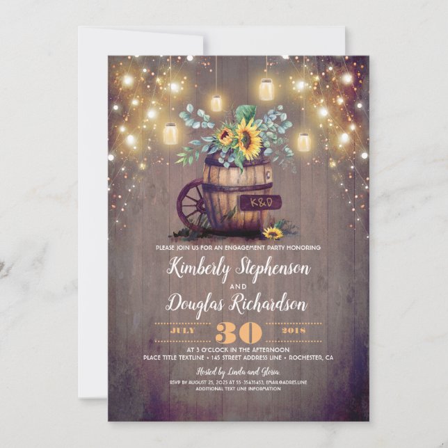 Mason Jar Sunblumen Rustic Fall Engagement Party Einladung (Vorderseite)