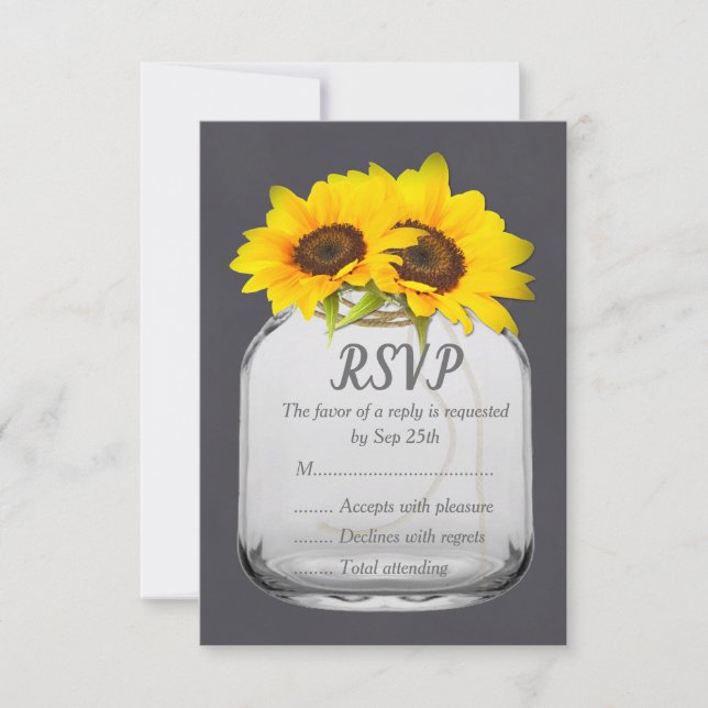 Mason Jar Sunflower Chalkboard Wedding RSVP Karte (Vorderseite)