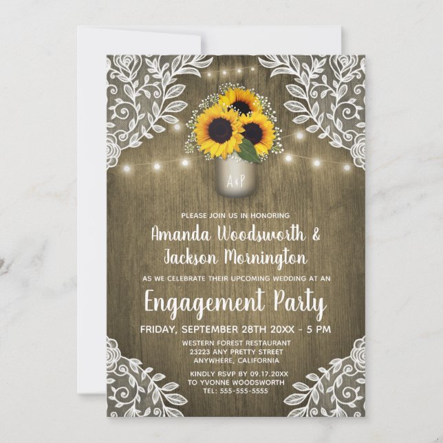 Mason Jar Sunflower Engagement Party Einladungen (Vorderseite)