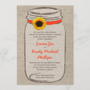 Mason Jar & Sunflower Hochzeit Einladung Orange