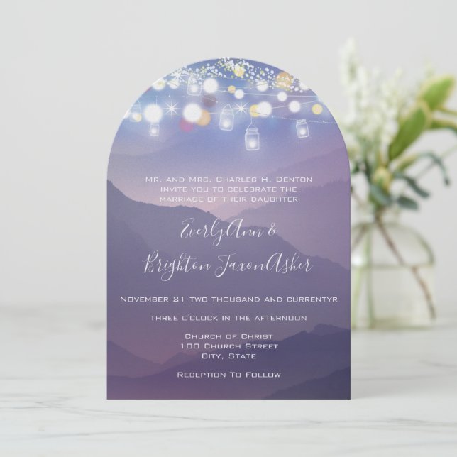 Mason Jar Ultra Violet Lila Wedding Einladung (Stehend Vorderseite)