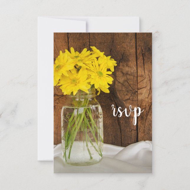 Mason Jar und Daisies Country Wedding RSVP Card Karte (Vorderseite)