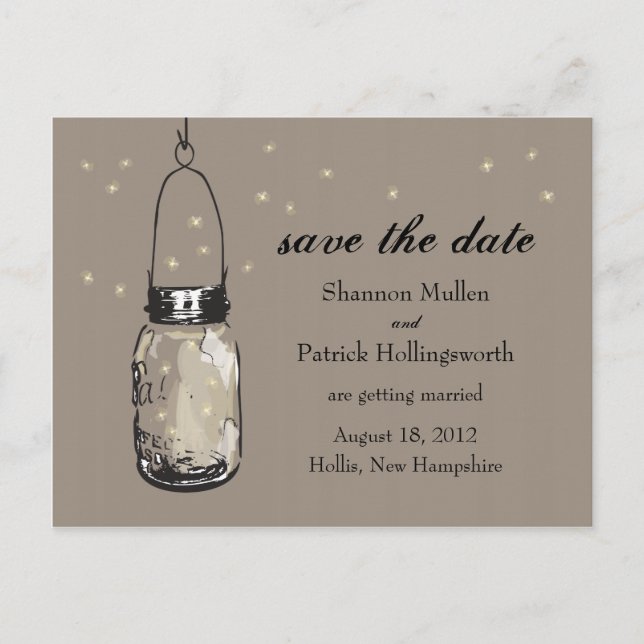 Mason Jar und Fireflies Einladungen für Hochzeiten (Vorderseite)