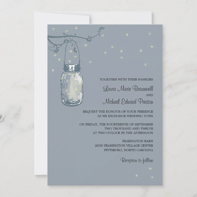 Mason Jar und Fireflies Hochzeitseinladungen Einladung (Vorderseite)