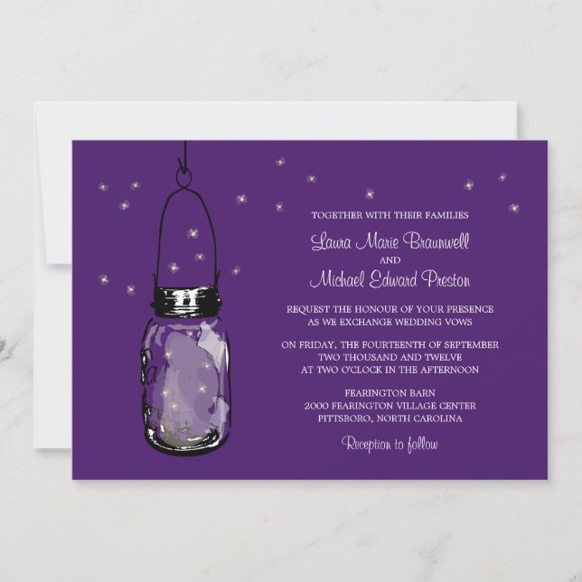 Mason Jar und Fireflies Hochzeitseinladungen Einladung (Vorderseite)