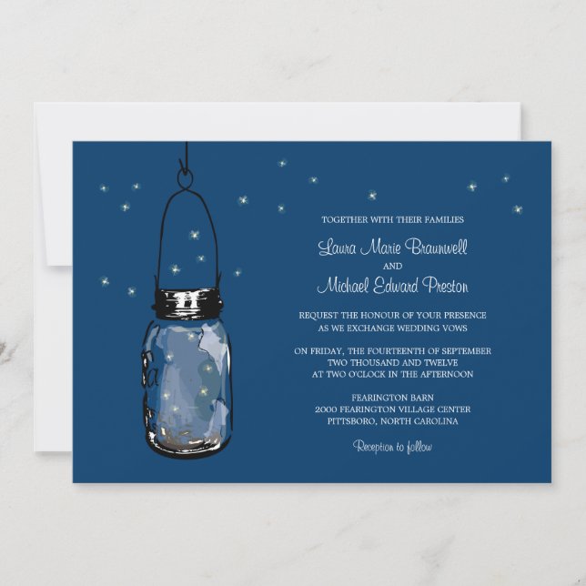 Mason Jar und Fireflies Hochzeitseinladungen Einladung (Vorderseite)