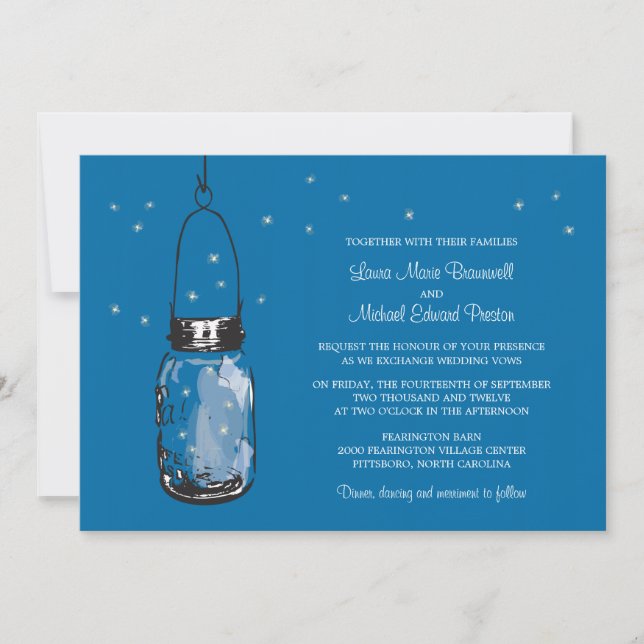 Mason Jar und Fireflies Hochzeitseinladungen Einladung (Vorderseite)