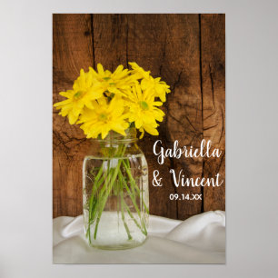 Mason Jar und gelbe Gänseblümchen Landhochzeit in  Poster