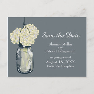 Mason Jar und Hydrangeas Save the Date Ankündigungspostkarte