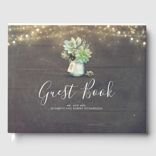 Mason Jar und kleine Sukkuline Rustikale Hochzeit Gästebuch (Vorderseite)