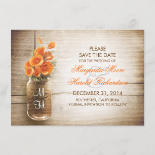 Mason Jar und orange Blume speichern Datumskarten Save The Date
