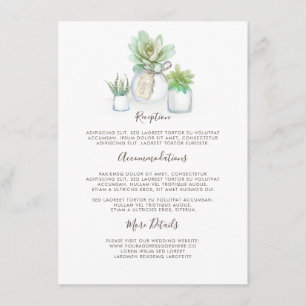 Mason Jar und Succulents Wedding Information Guest Begleitkarte