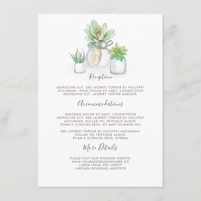 Mason Jar und Succulents Wedding Information Guest Begleitkarte (Vorderseite)
