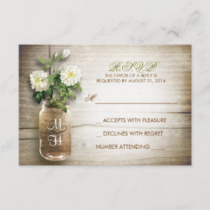 Mason jar und weiße Blume Hochzeitskarten RSVP Karte