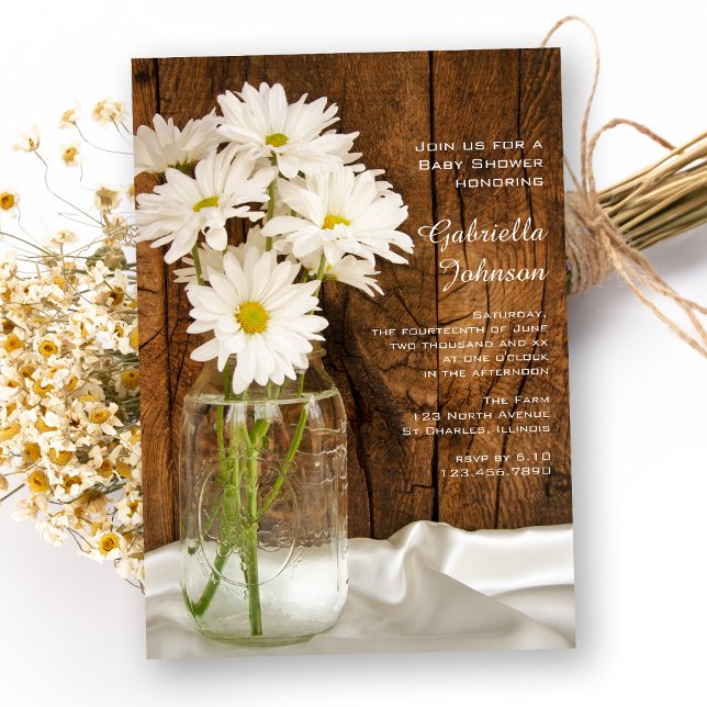 Mason Jar und White Daisies Country Baby Shower Einladung (Von Creator hochgeladen)