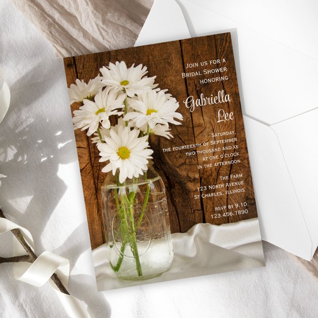Mason Jar und White Daisies Country Brautparty Einladung (Von Creator hochgeladen)