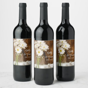 Mason Jar und White Daisies Country Wedding Weinetikett