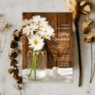 Mason Jar und White Daisies Quinceañera Barn Party Einladung